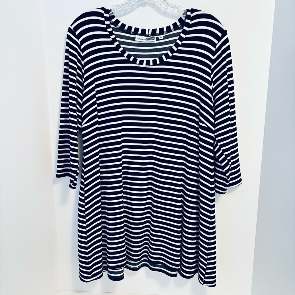 Andrea Geer Designs Black & White Stripe 3/4 Sleeve Tunic Top Size Large